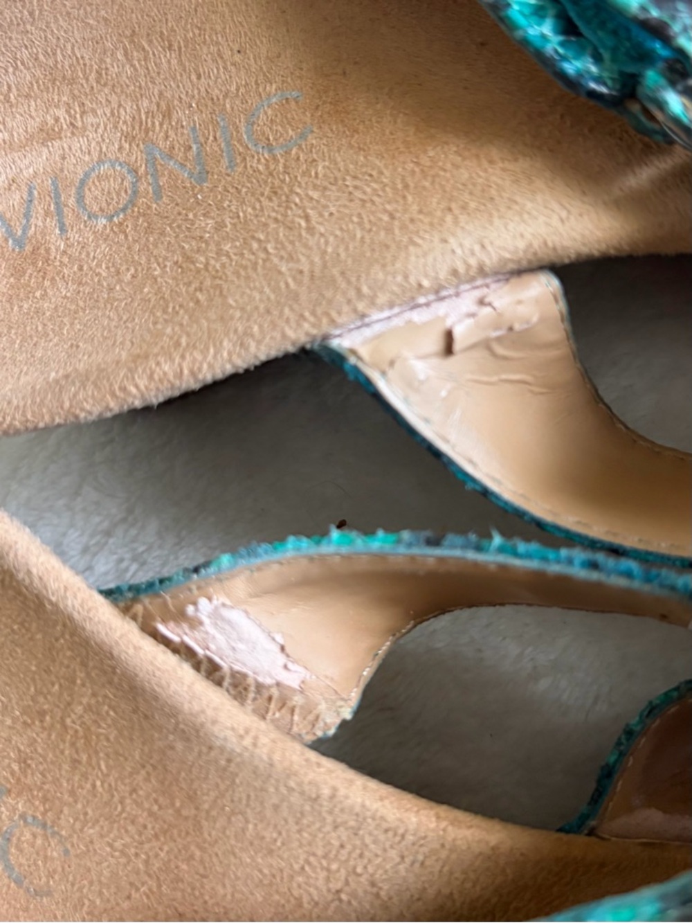 Vionic Teal Snake-Print Strappy Slide Sandals - Picture 7 of 7